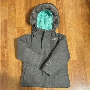 The North Face Kids Gray Puffer Jacket with Faux Fur Hood